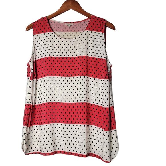 Talbots Sleeveless Blouse 1X Red White Polka Dot Rayon Top Plus Size Retro - Picture 1 of 9
